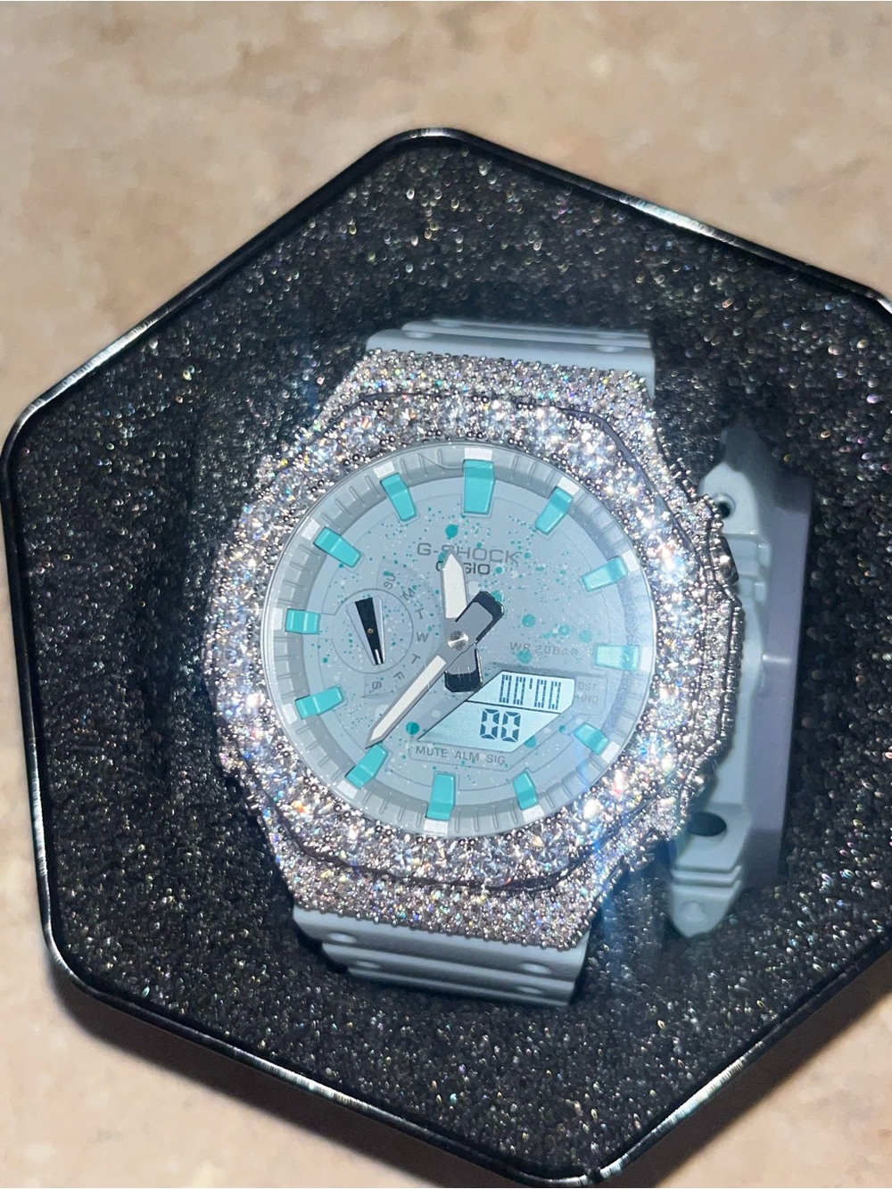 Casio G-Shock Light Blue and White Glitter Bezel Watch